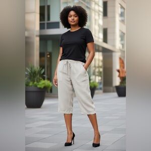 NEW, Penningtons, Beige Linen-Blend Capri Pants, Plus Size X